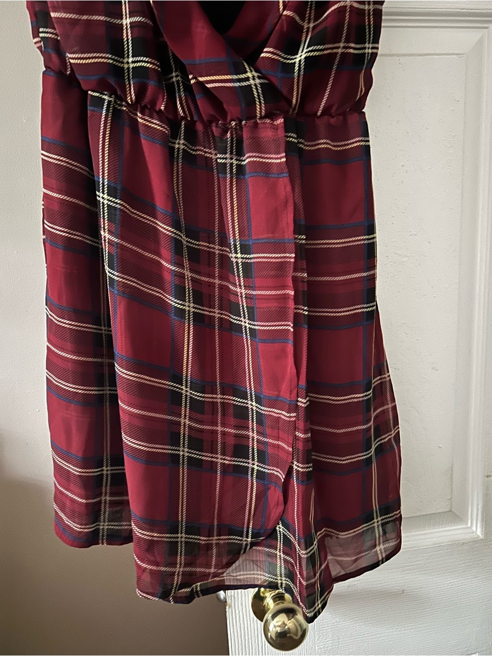 Burgundy Plaid Wrap Mini Dress - Picture 3 of 8